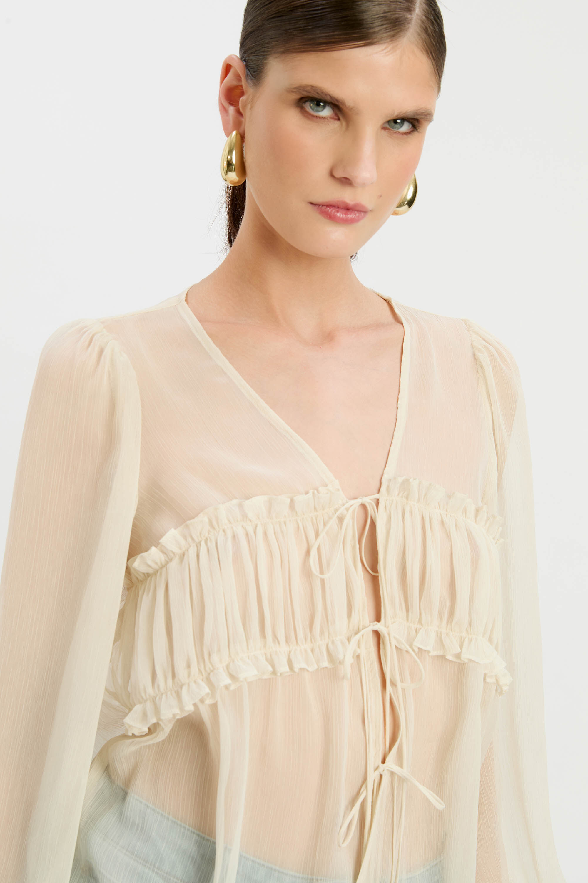 Ashton Sheer Blouse In Ivory | Bardot