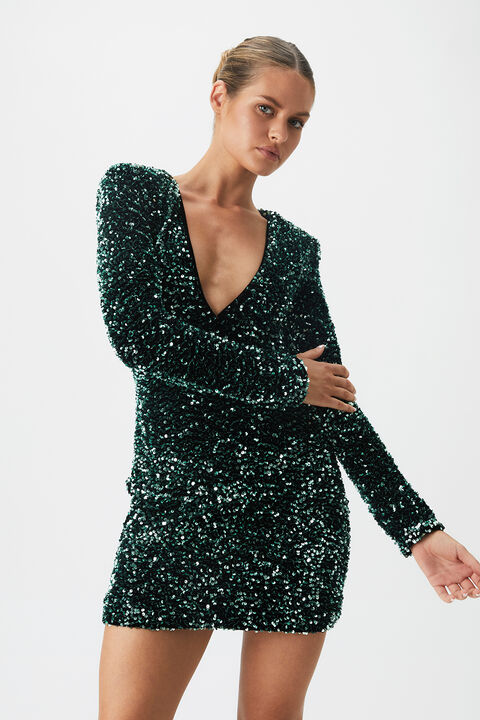 LILIA SEQUIN MINI DRESS in colour BRIGHT GREEN