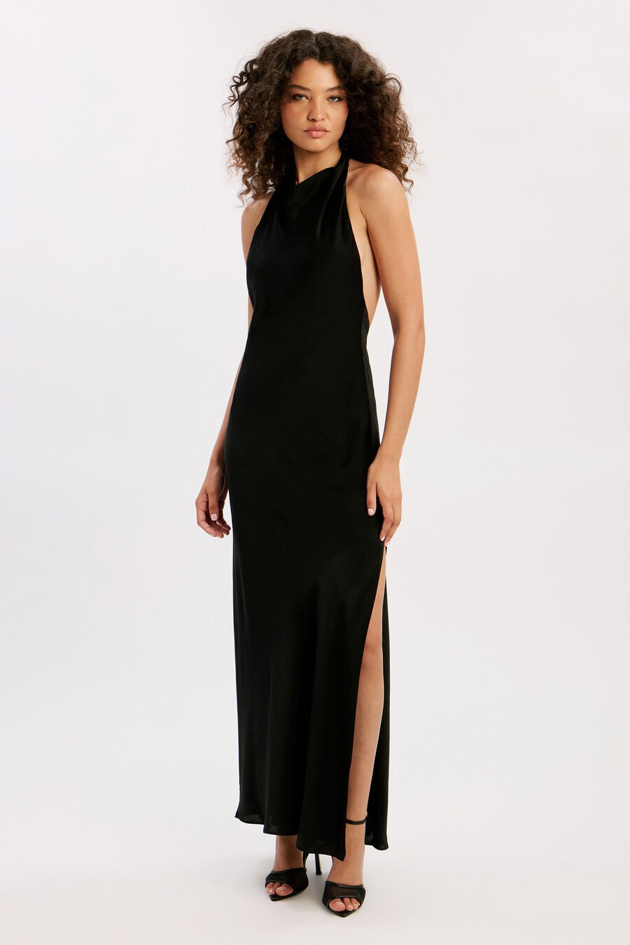 SIMILINA HALTER MAXI DRESS in colour BLACK
