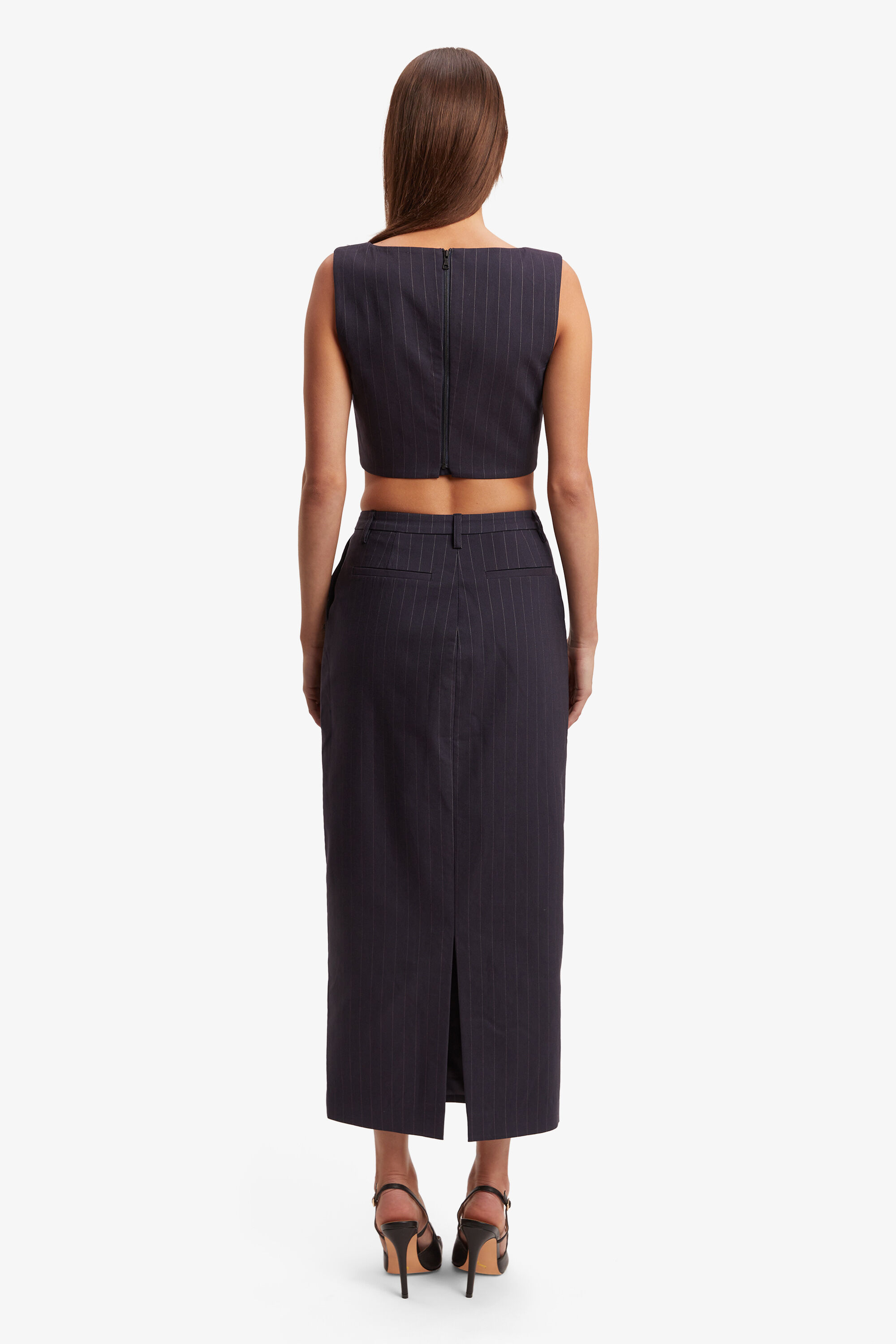 Sian Pin Stripe Maxi Skirt In Navy Pinstripe Bardot