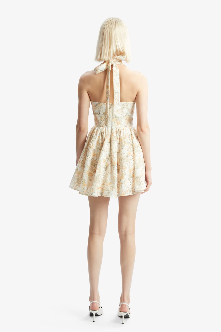 POLLIE HALTER MINI DRESS in colour Yellow Floral