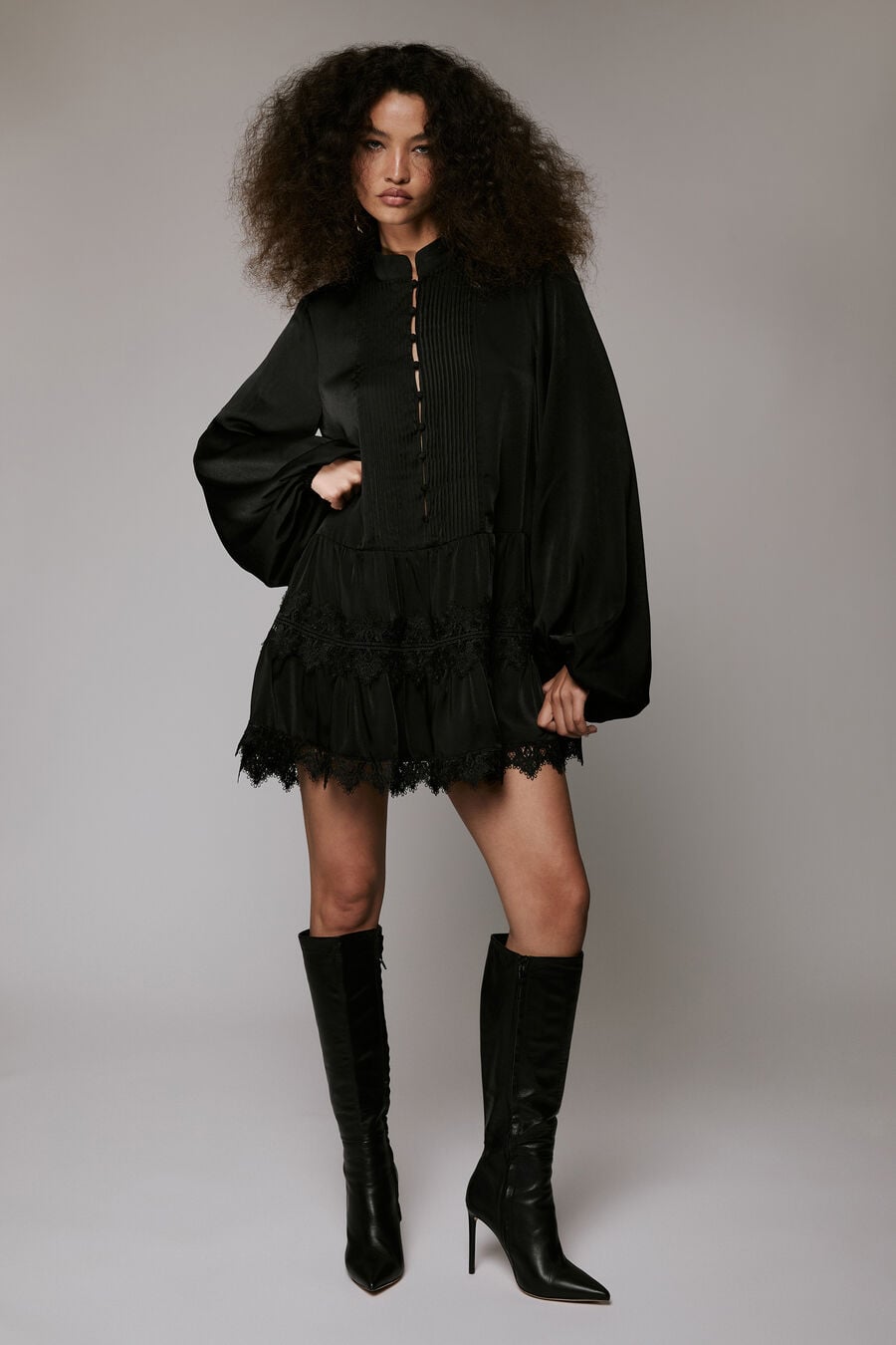 ANTONIA LACE TRIM MINI DRESS in colour BLACK