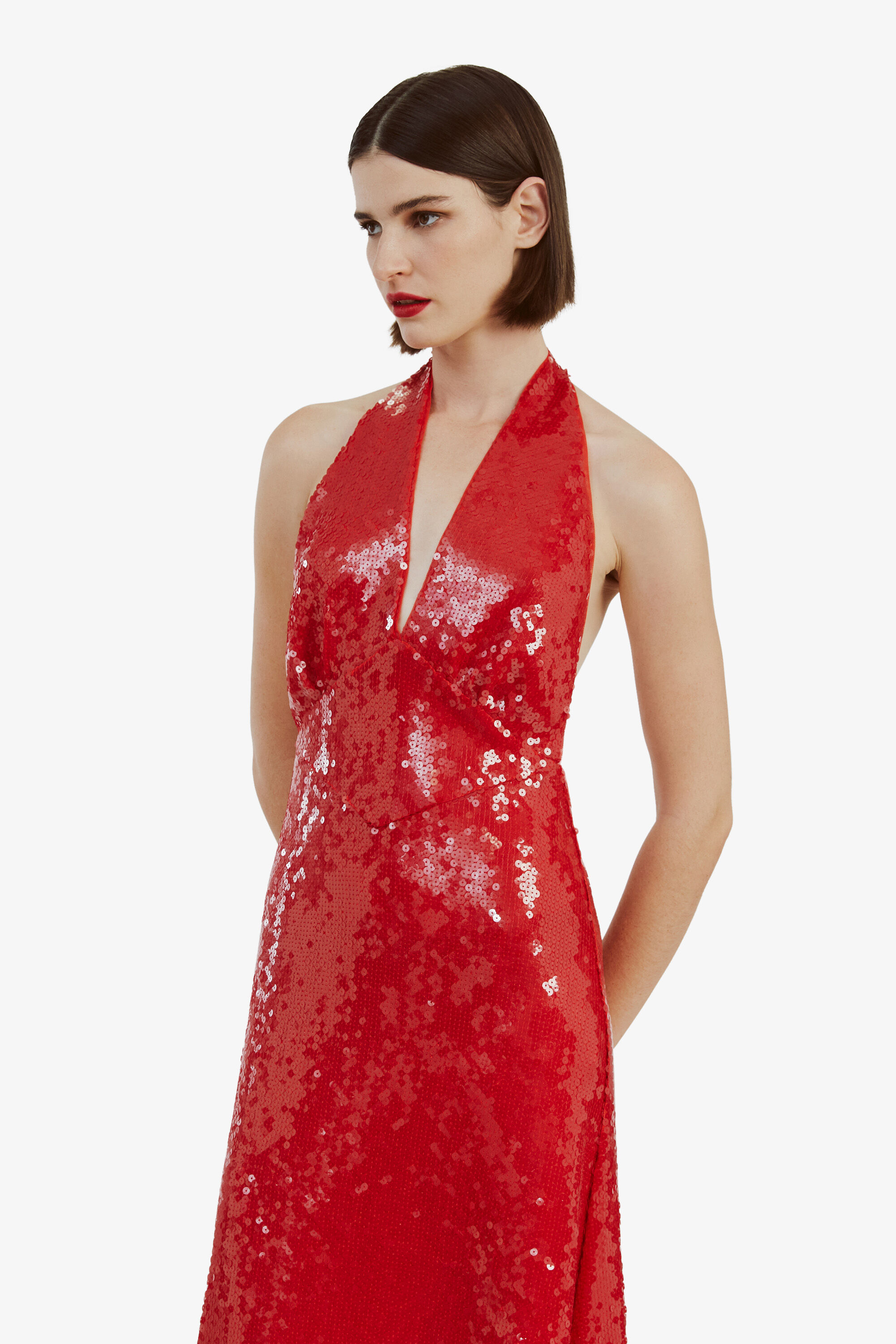 オールインワン・サロペット Federica Tosi Deep V-Neck Red Crepe Dress With Flared Cuffs Federica Tosi Deep V-Neck Red Crêpe Dress With Flared Cuffs