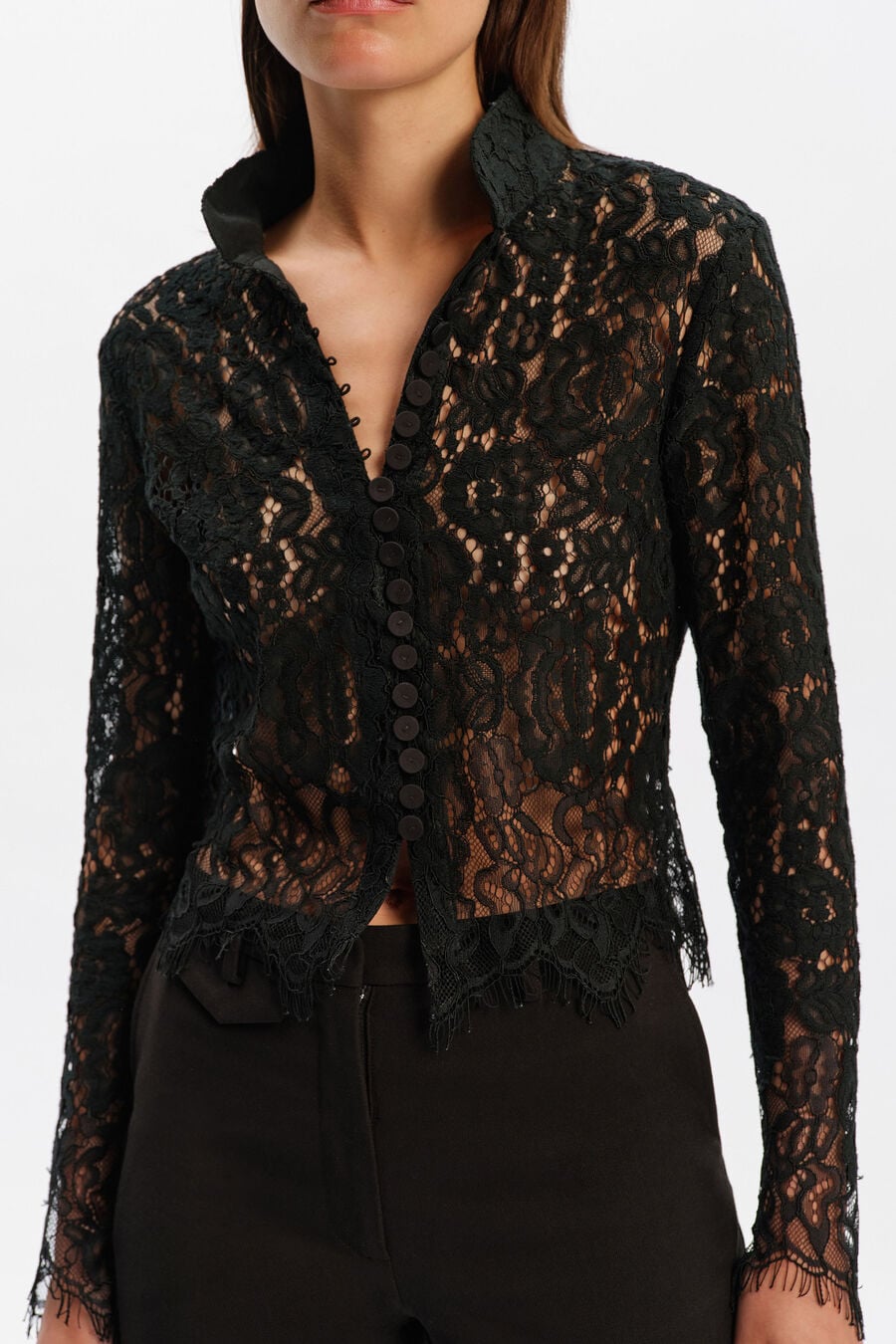 Remly Button Front Lace Top