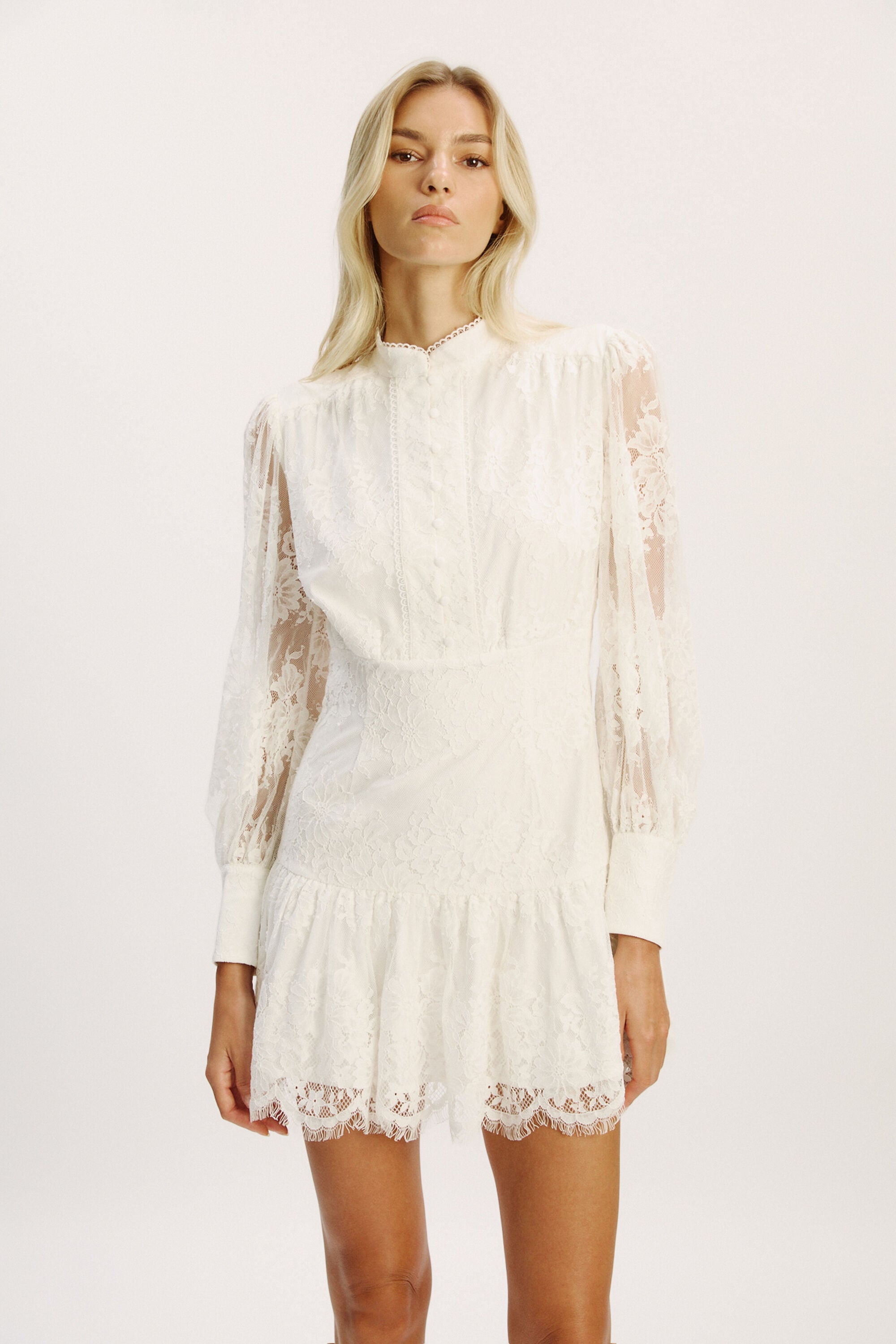 Olessia Lace Mini Dress In Ivory | Bardot