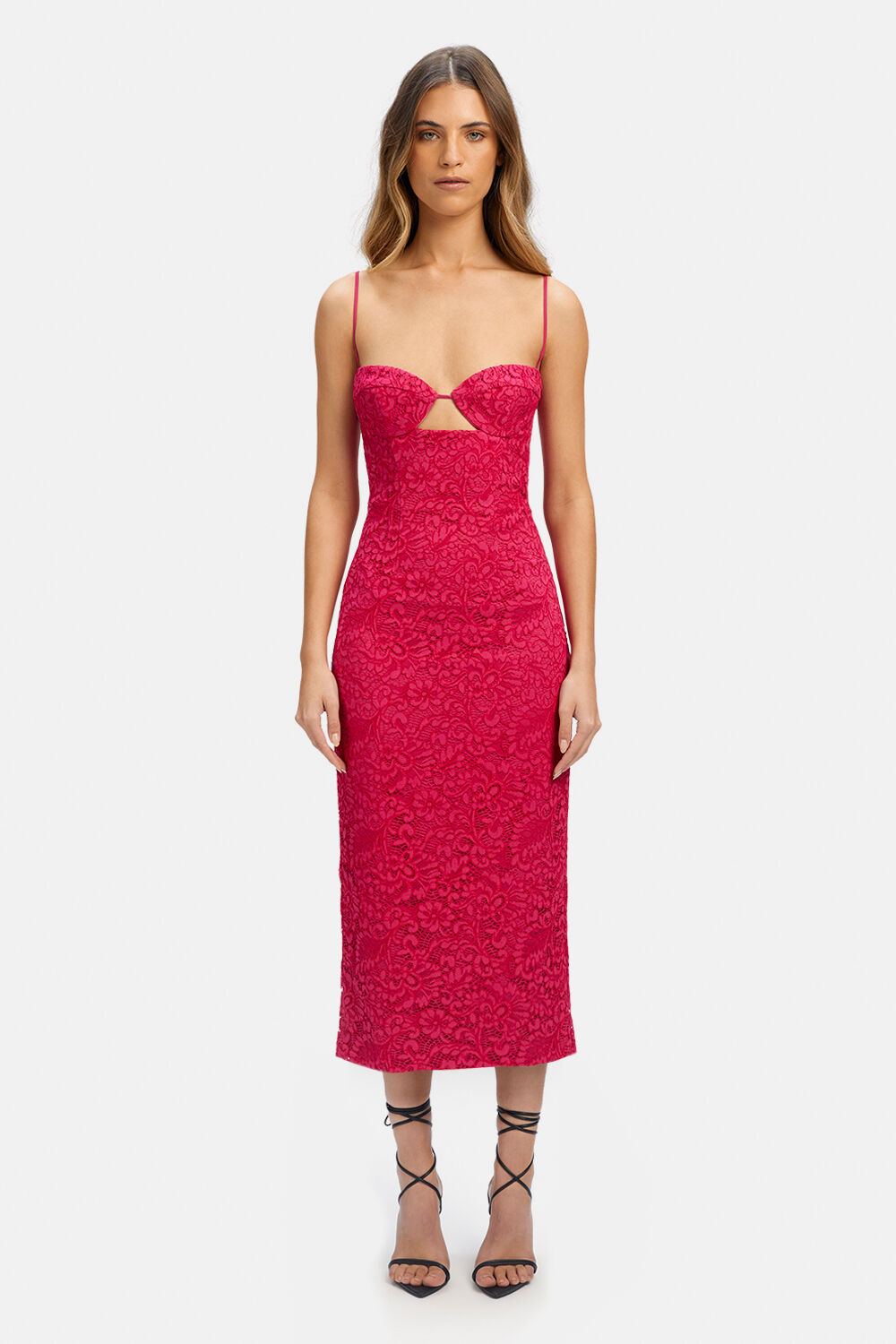 IVANNA LACE MIDI DRESS in colour FUCHSIA PURPLE