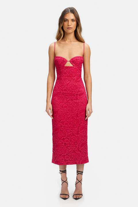 IVANNA LACE MIDI DRESS in colour FUCHSIA PURPLE