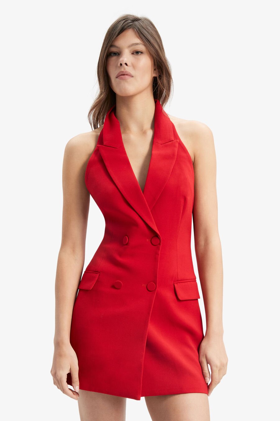 FREYA VEST MINI DRESS in colour DEEP RED