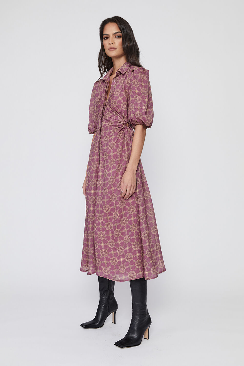 CUT OUT MIDI SHIRT DRESS in colour PALE MAUVE