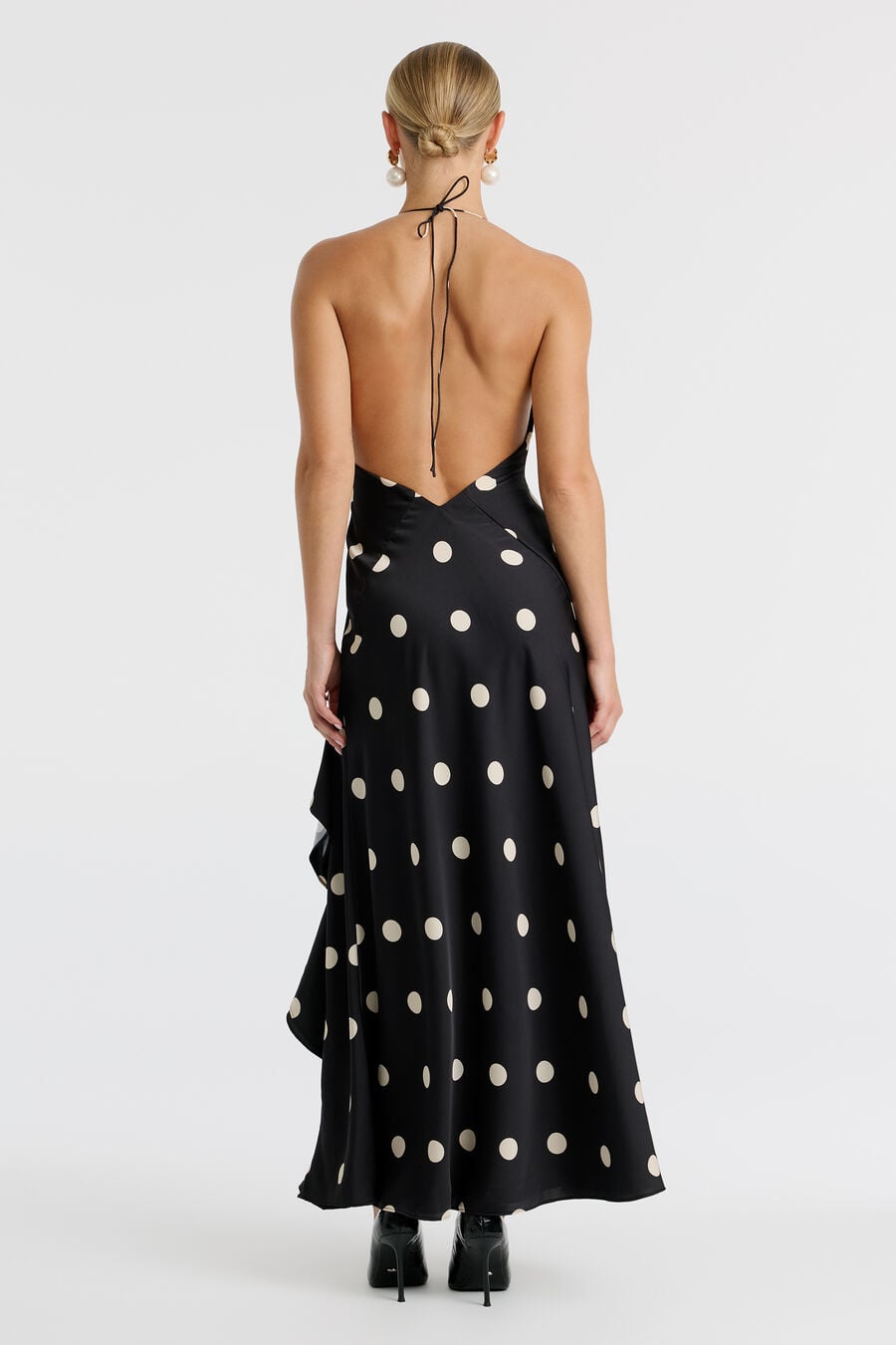 SELENE HALTER MAXI DRESS in colour Black & Ivory
