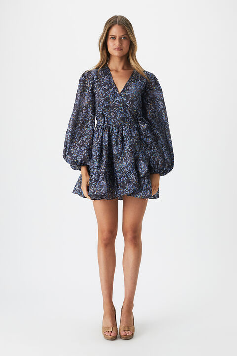 KIERA FLORAL WRAP DRESS in colour DEEP WELL