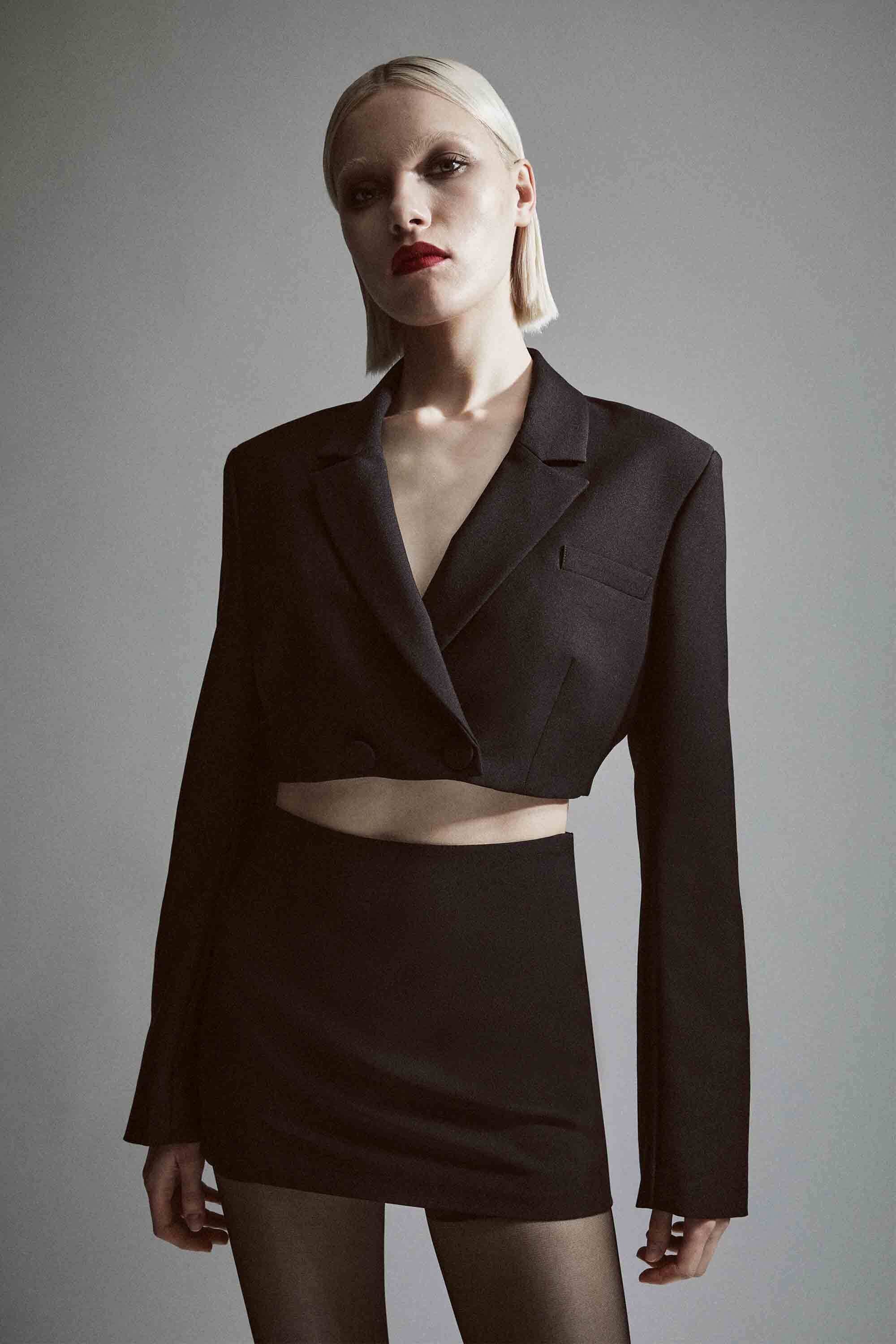 Aver Cropped Blazer In Black | Bardot