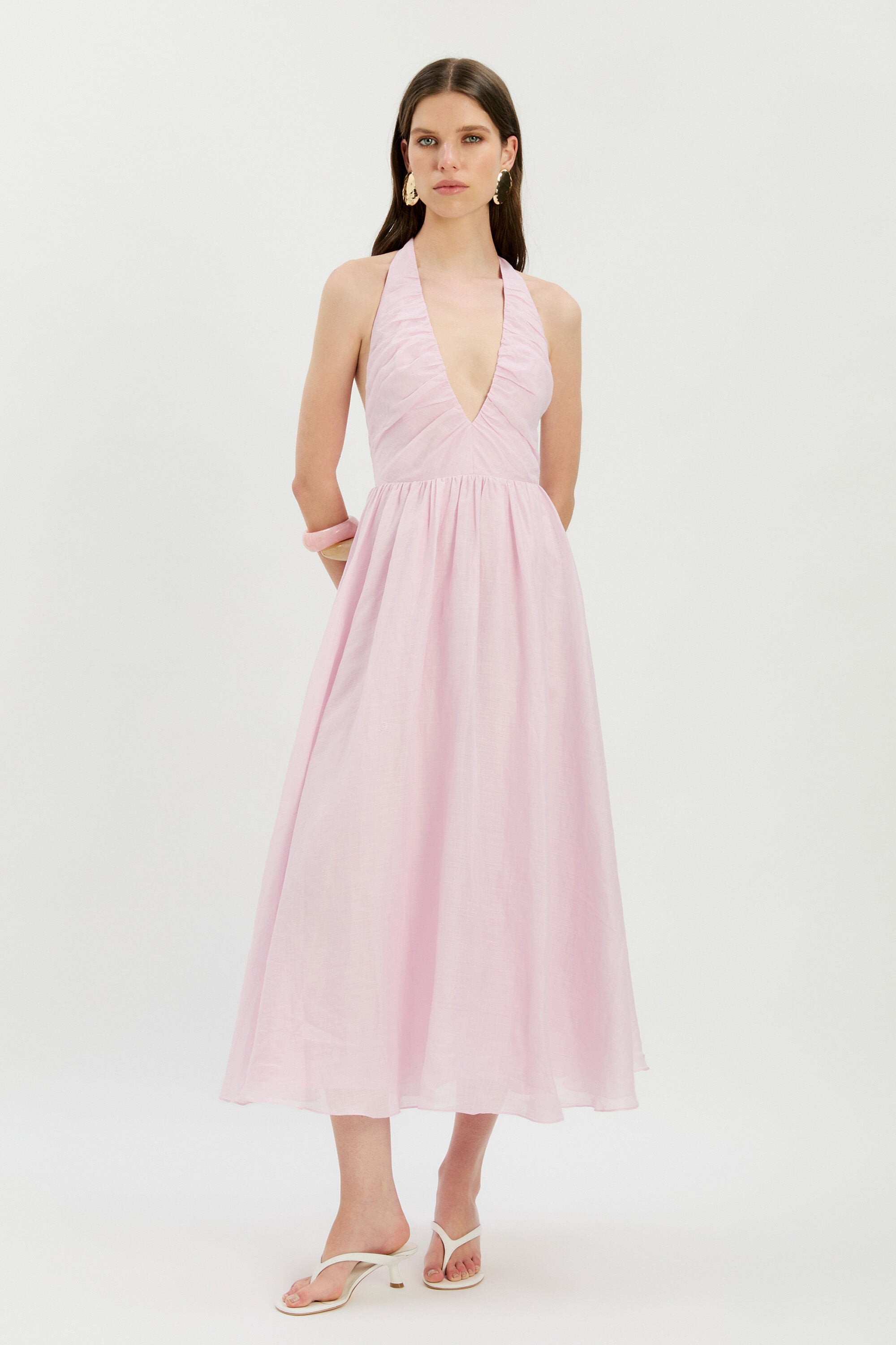 sachin and babi light blue dress Backless Halter A-Line Midi Dress | Built-In Shapewear