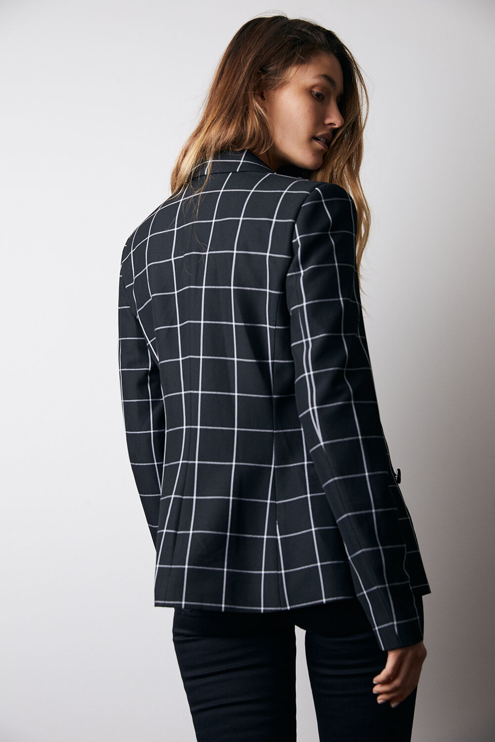 Black check blazer top