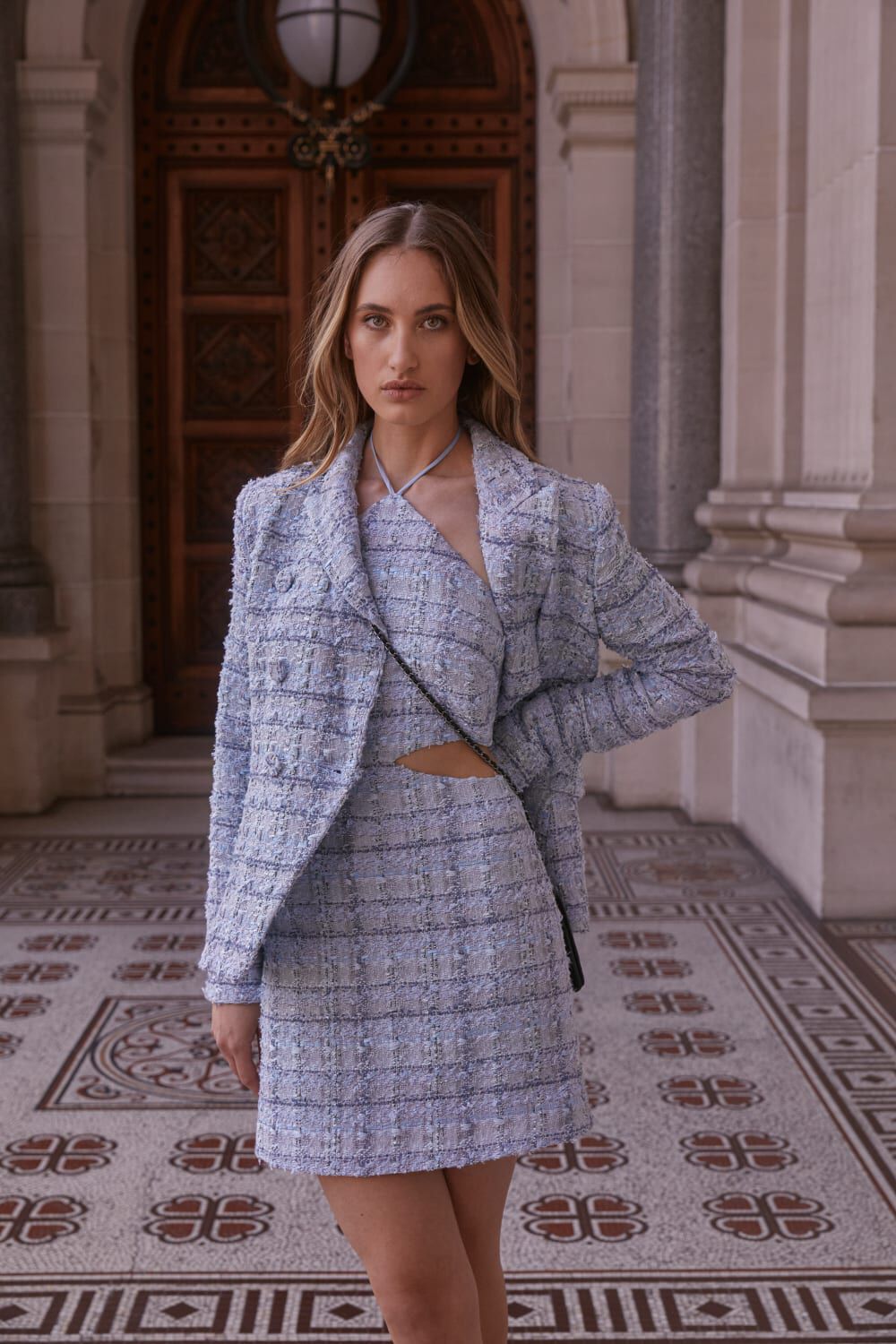 Boucle skirt deals and blazer