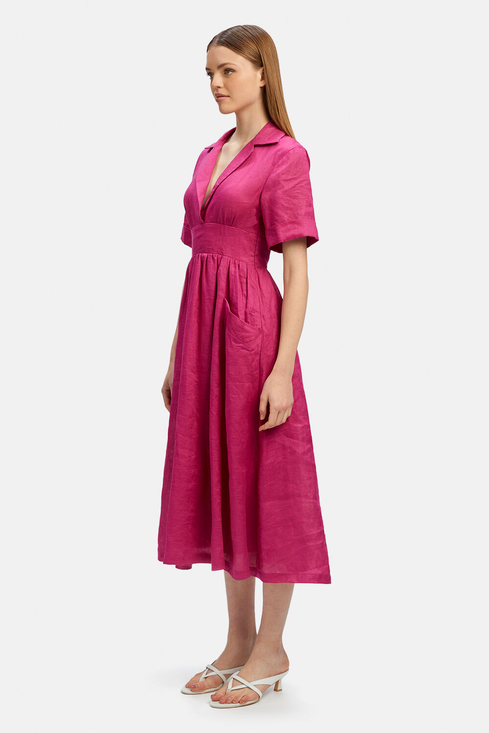 HAZEL LINEN SHIRT DRESS in colour TOMATO PUREE