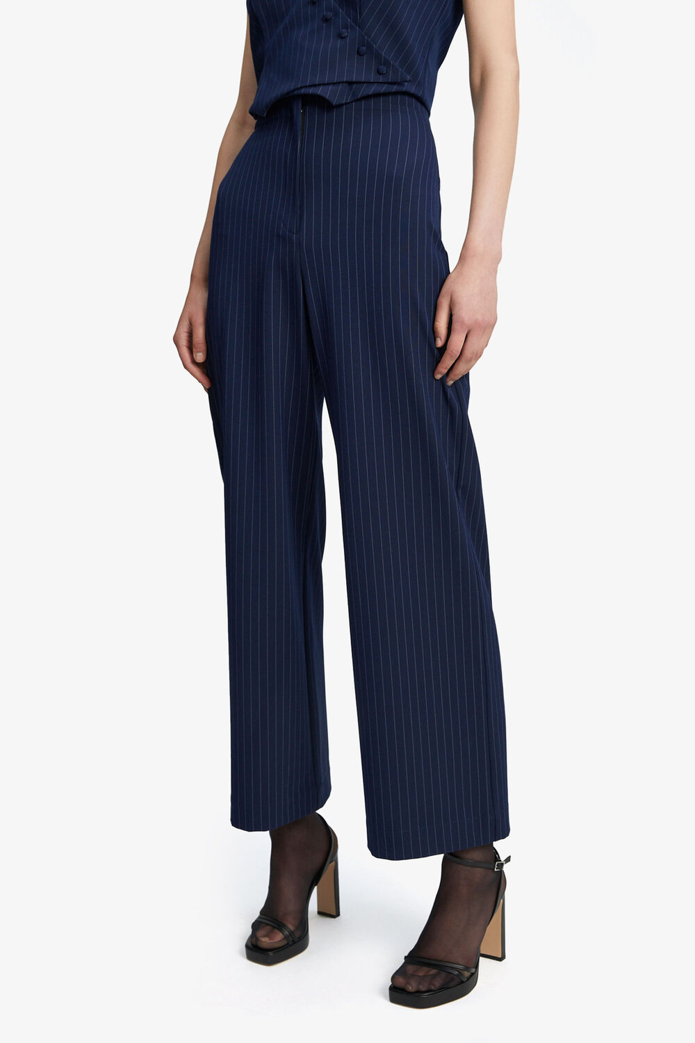 PIN STRIPE WIDE LEG PANT  in colour BLACK IRIS