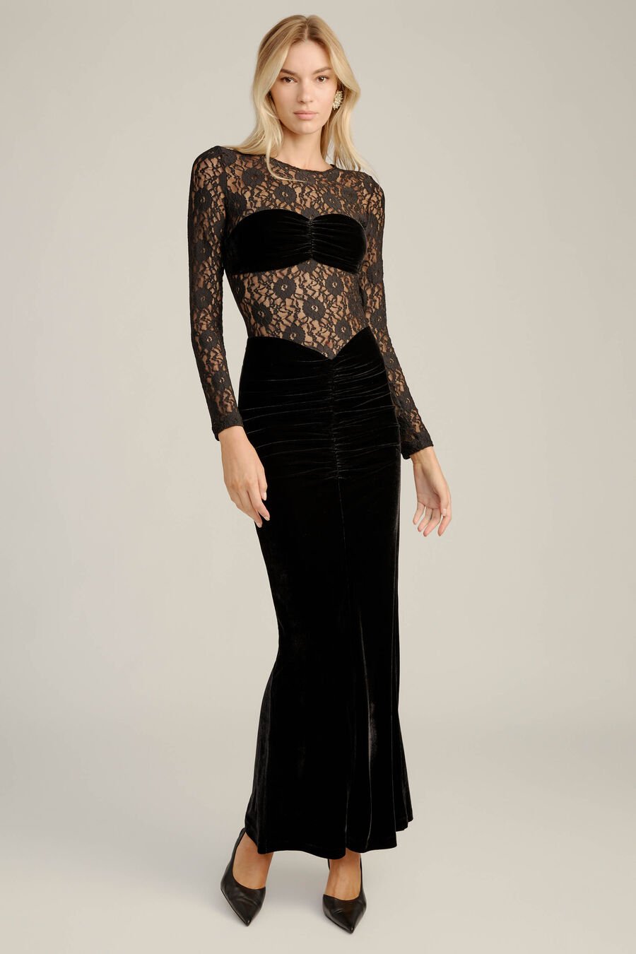 Helenie Velour Lace Maxi Dress