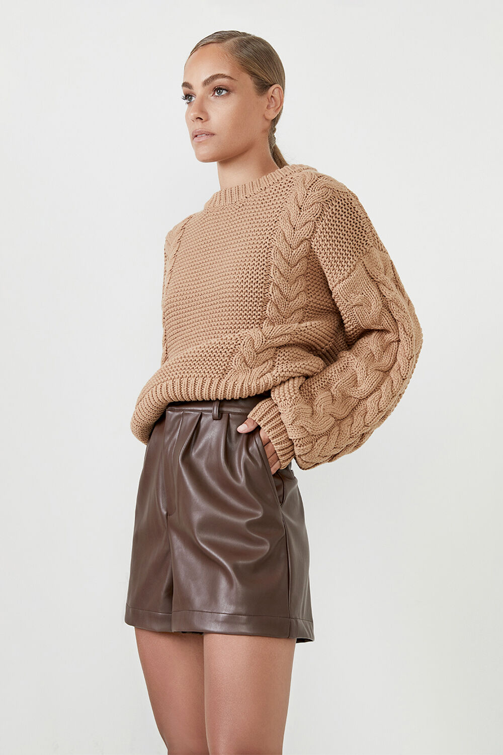 Jacinta Vegan Leather Short In Chocolate Bardot