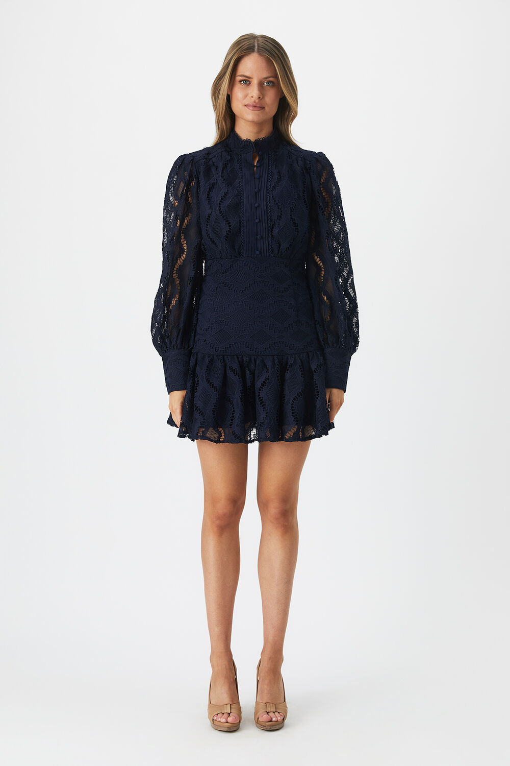 Navy blue lace bardot dress outlet