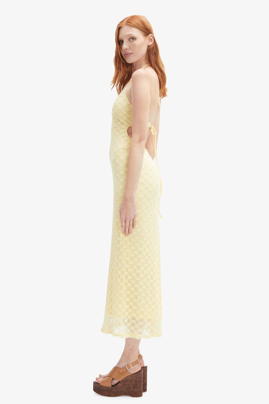 ROSALA HALTER LACE MAXI DRESS in colour Canary Yellow