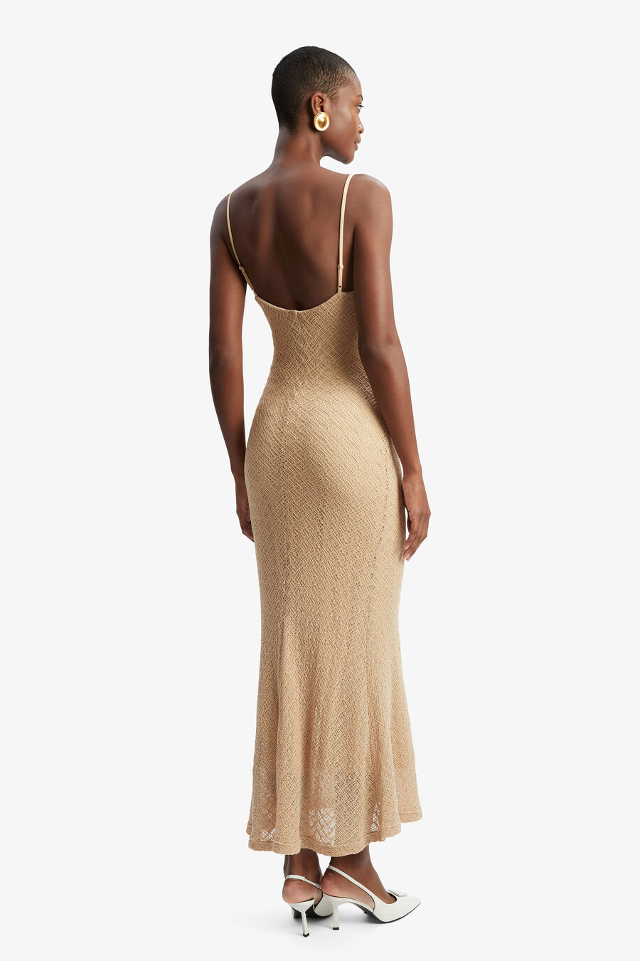 ADONI STRETCH LACE MIDI DRESS in colour NATURAL