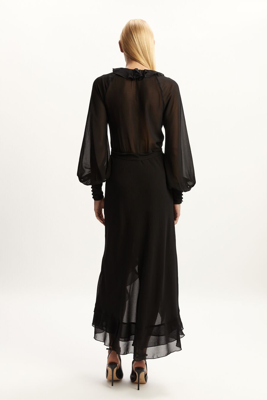 KASSIA RUFFLE MIDI DRESS in colour BLACK