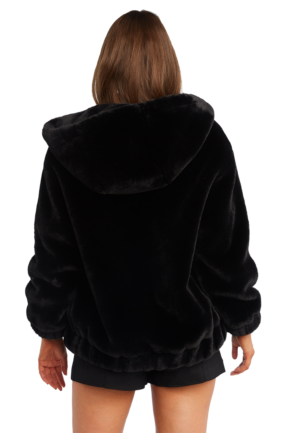 Gigi Zip Faux Fur Jacket in Black | Bardot