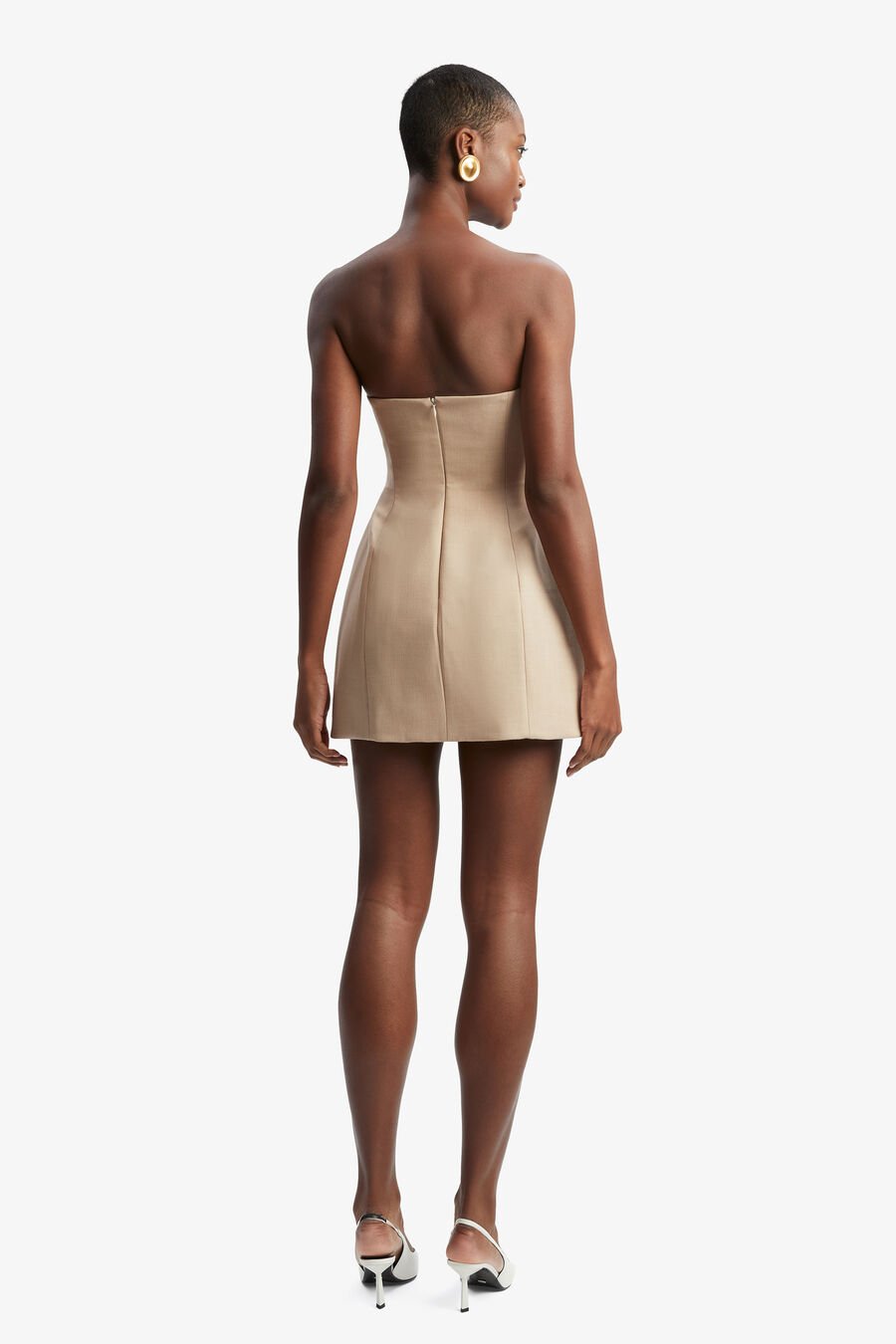 MADELINE HOUR GLASS MINI DRESS in colour TAN