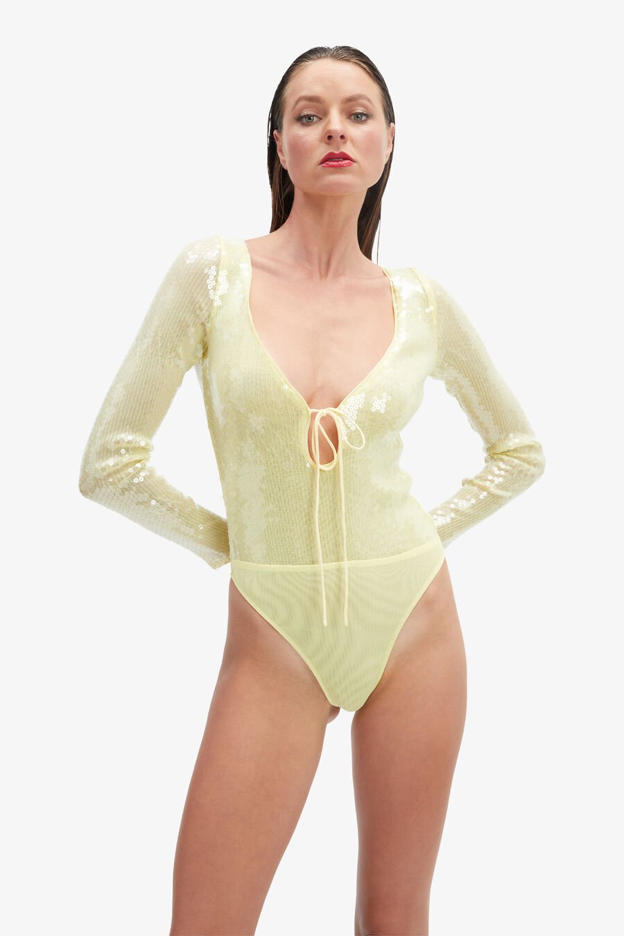 VERONA SEQUIN BODYSUIT in colour Canary Yellow