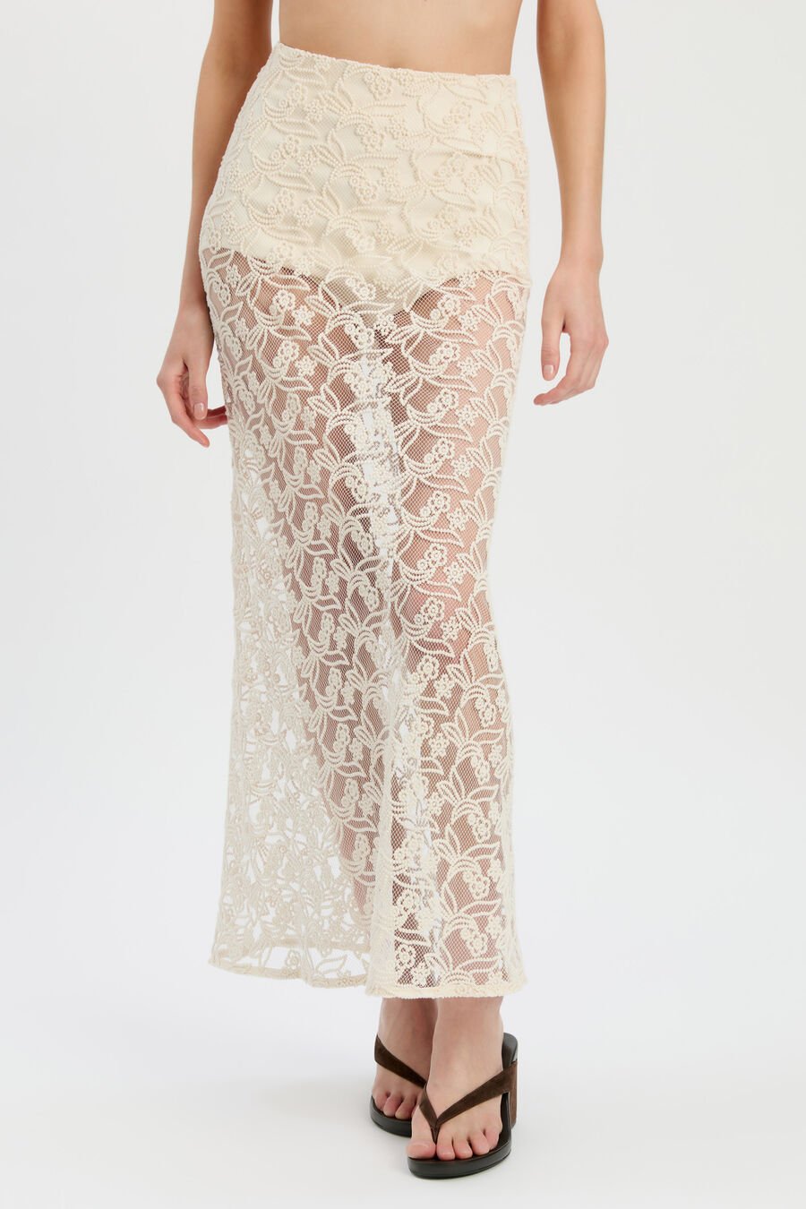 VENETIA SHEER MIDI SKIRT in colour Light Beige
