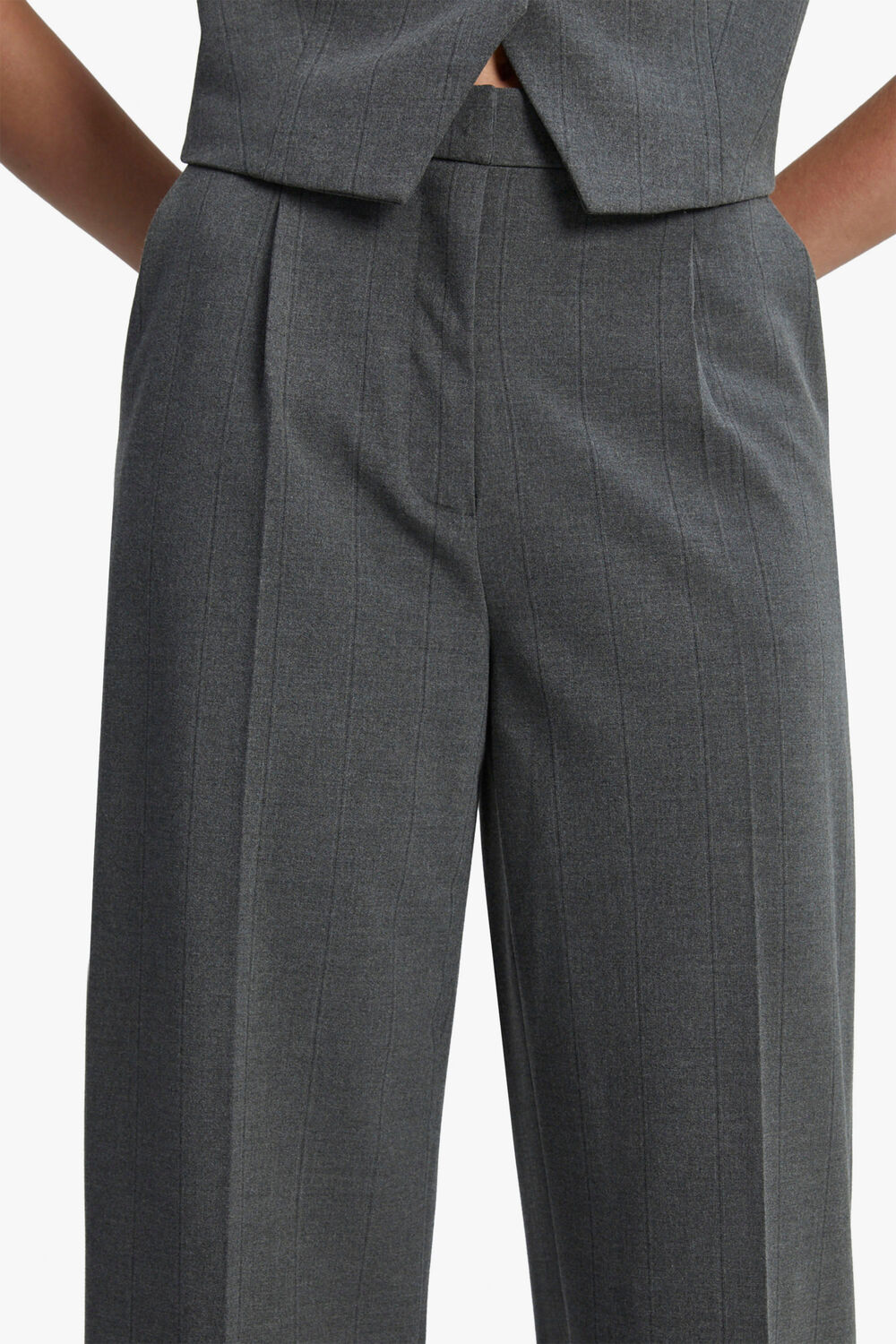 PIN STRIPE STRAIGHT PANT in colour FROST GRAY