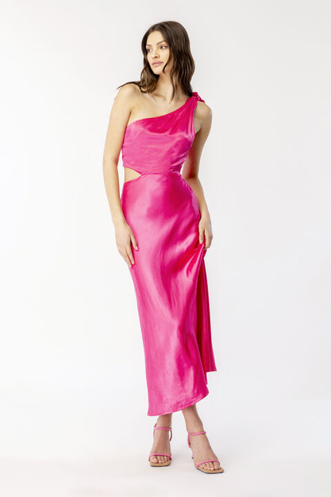 AUDREY ONE SHOULDER DRESS in colour AZALEA PINK