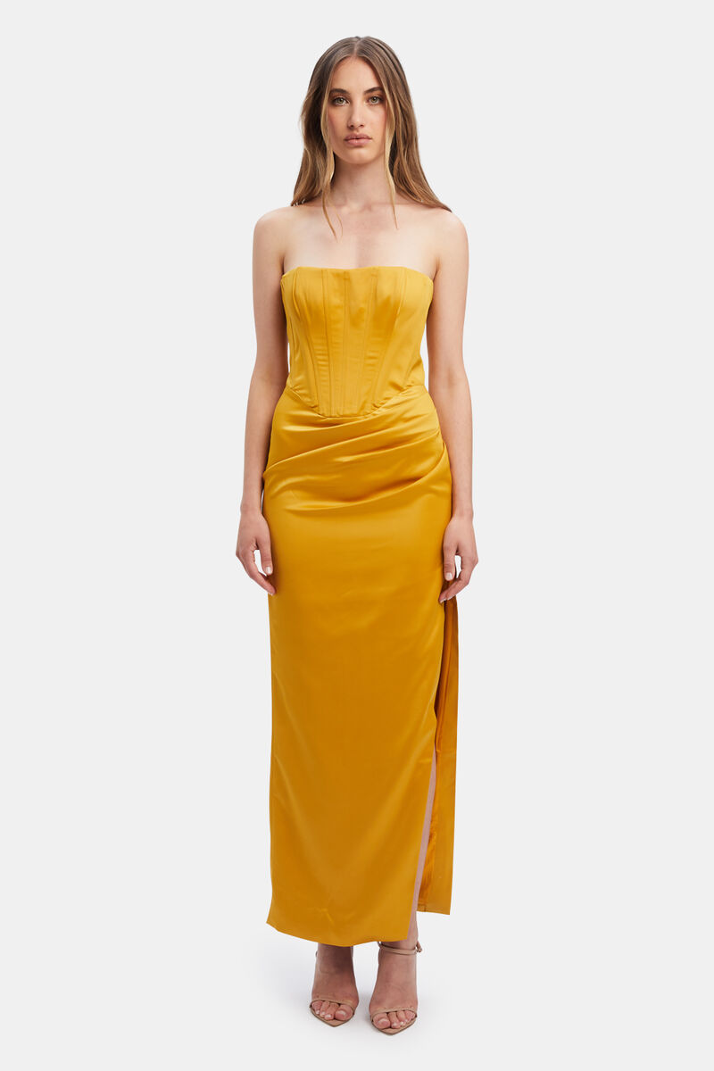 Everlasting Satin Midi Dress In Marigold | Bardot