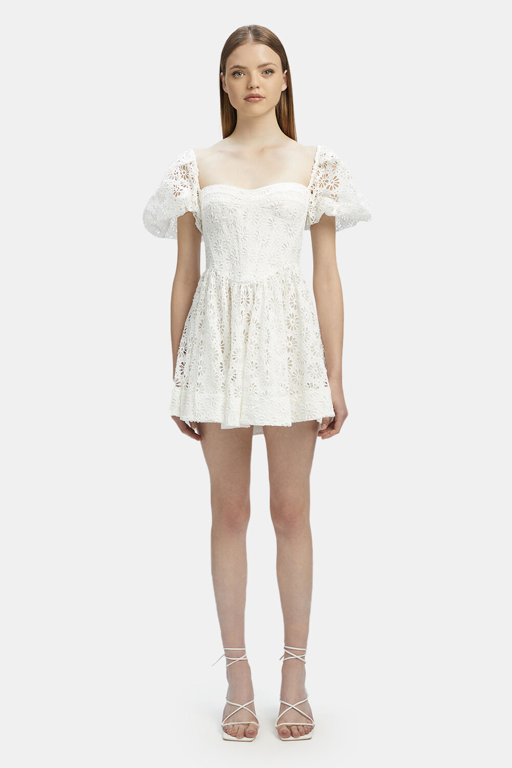 KIAH BRODERIE MINI DRESS in colour BRIGHT WHITE