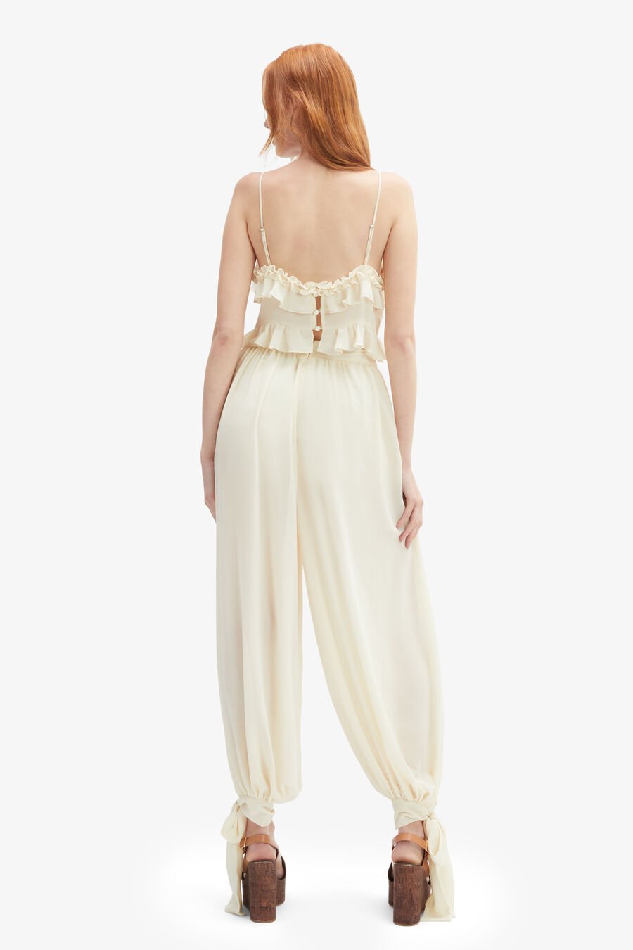 ALIRA FRILL DETAIL CROP TOP in colour SOFT BEIGE