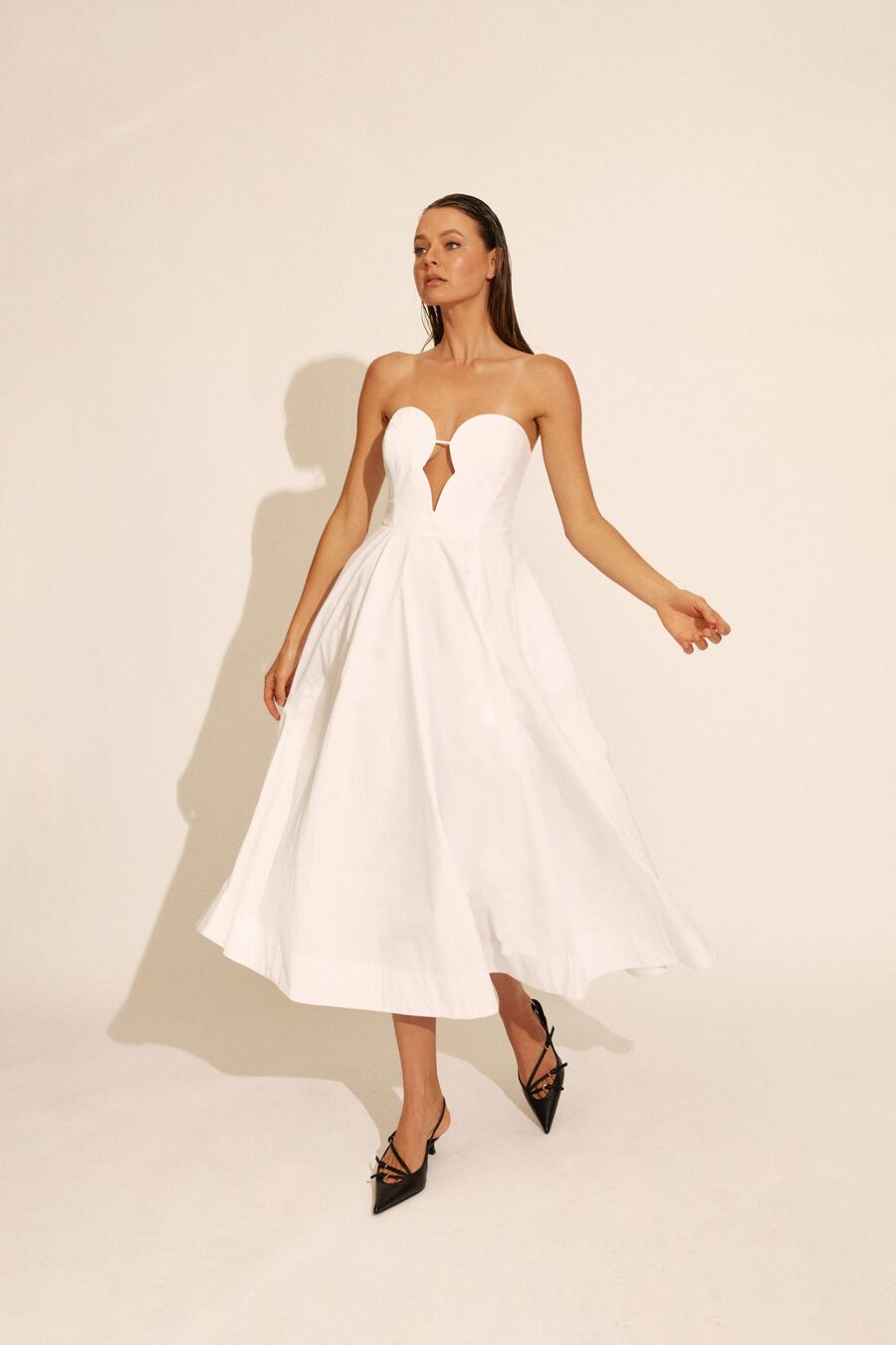 OPAL VOLUME POPLIN MIDI DRESS in colour ORCHIDWHT