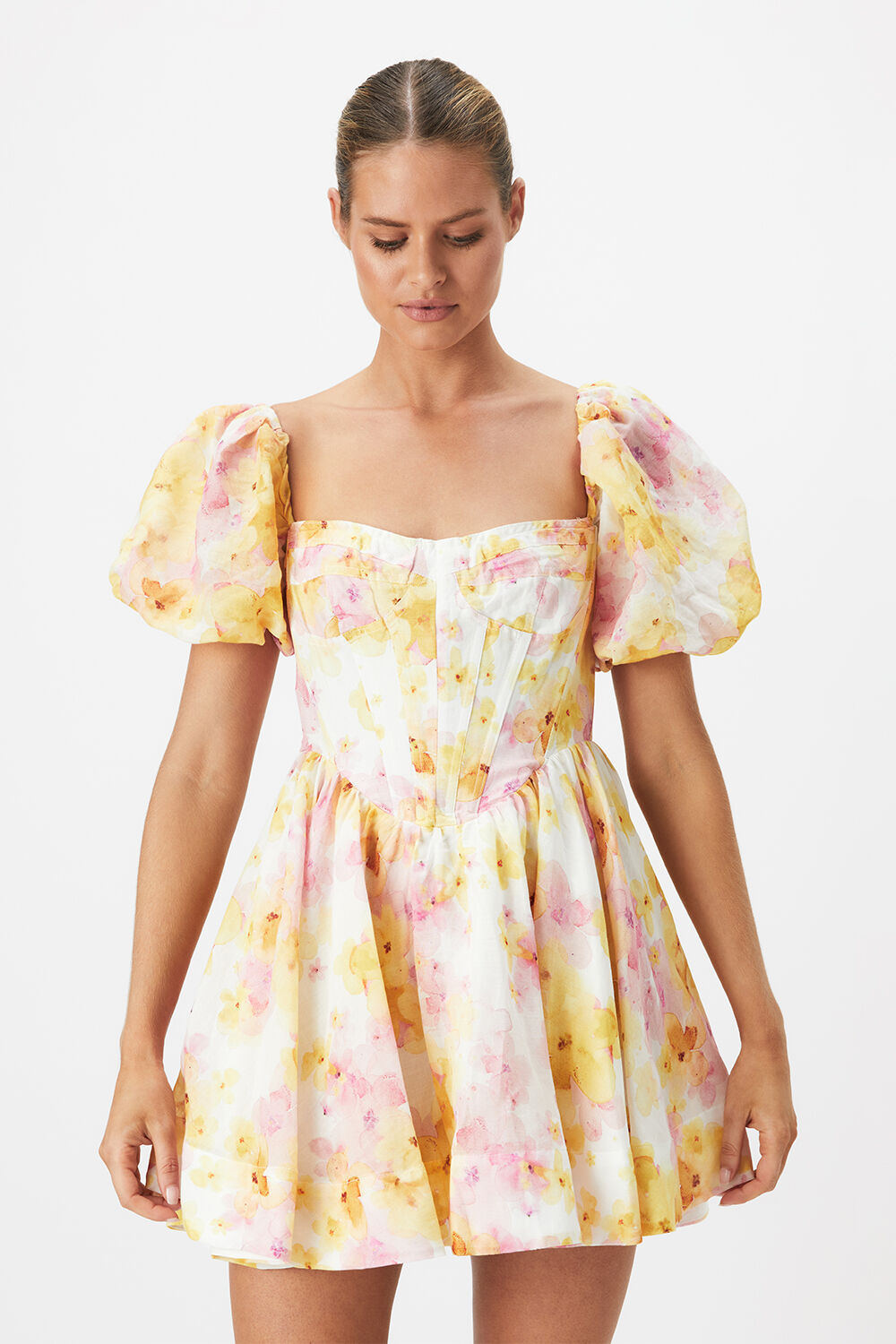 KIAH CORSET MINI DRESS in colour YELLOW IRIS