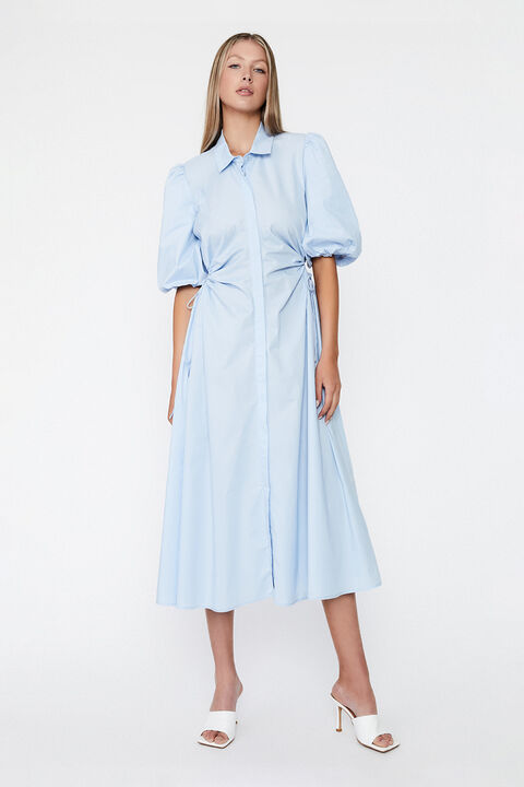 CUT OUT MIDI SHIRT DRESS in colour CERULEAN