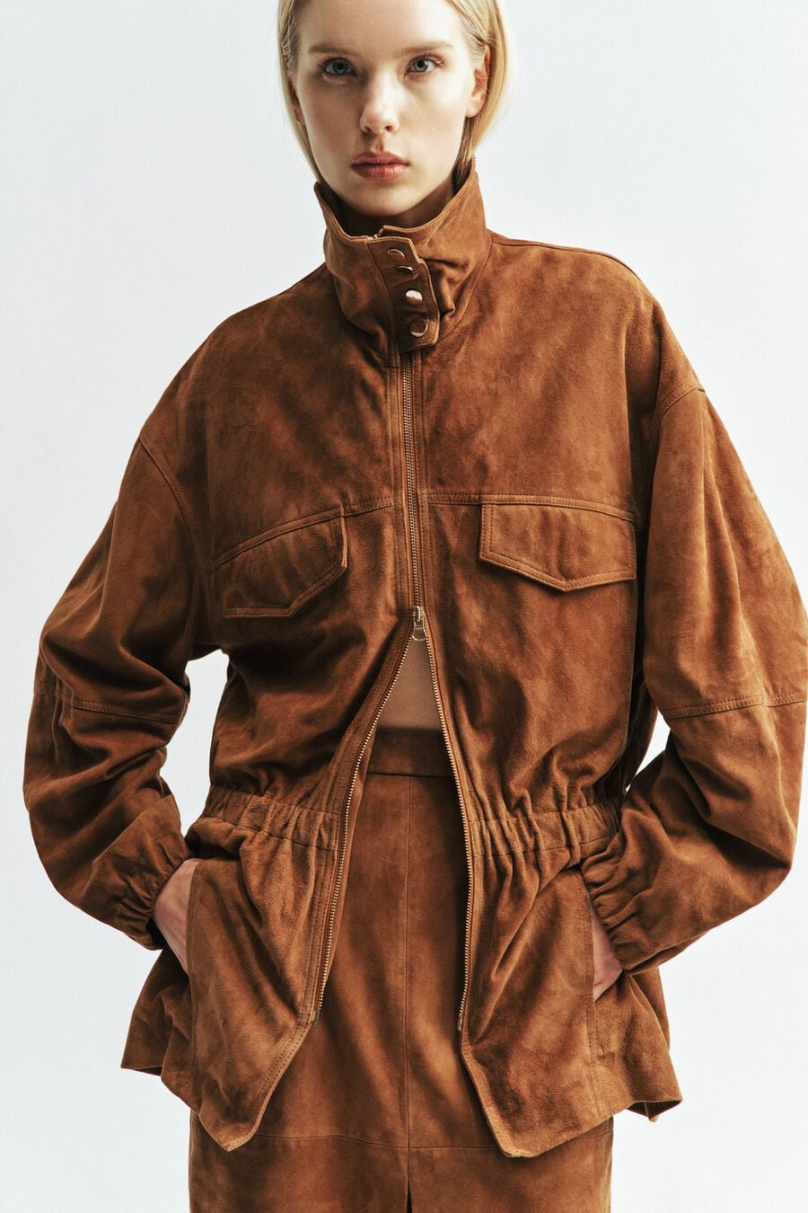 ANJA GENUINE SUEDE JACKET in colour Russet