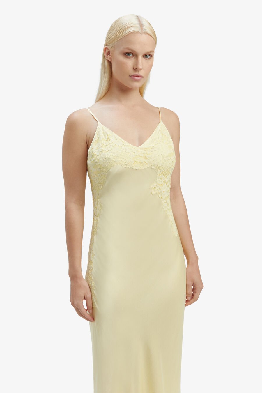 AVOCO LACE DETAIL MIDI DRESS in colour Canary Yellow