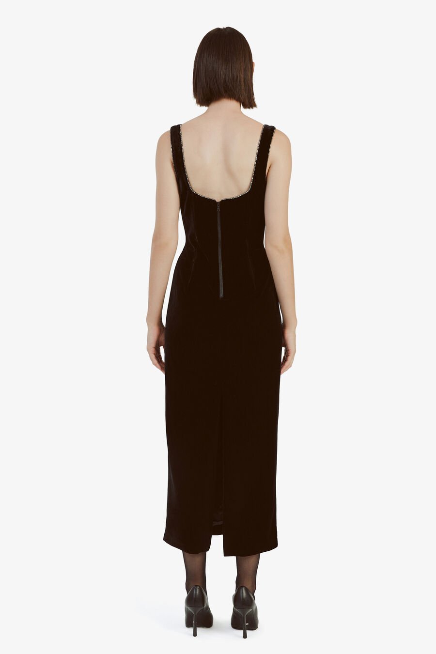 BROOKLYN VELOUR MIDI DRESS in colour BLACK