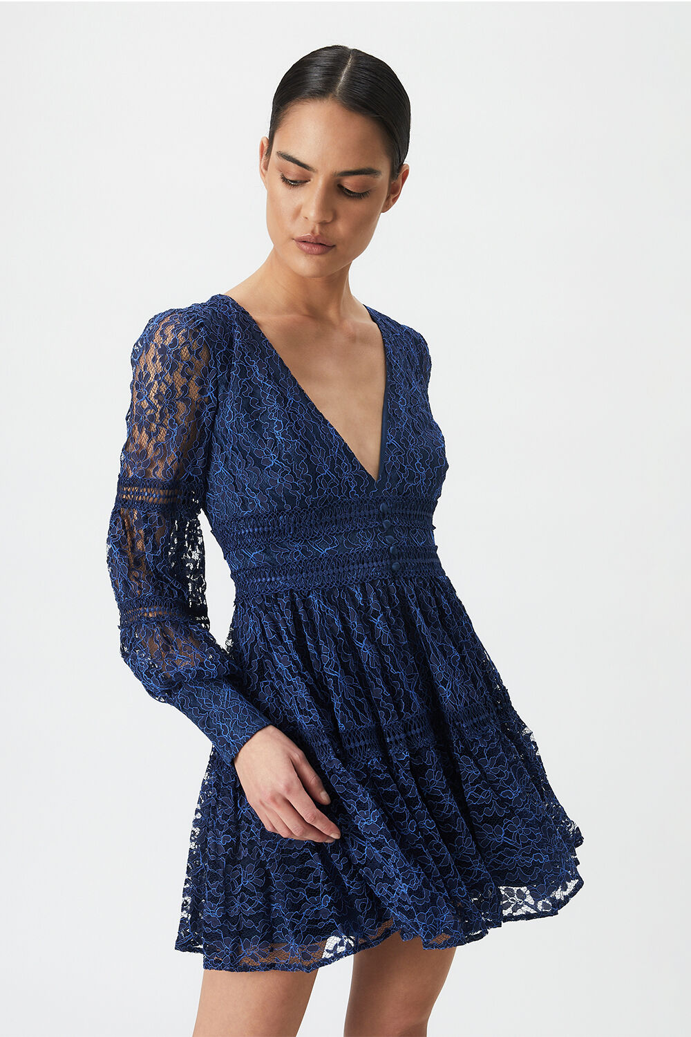 VENICE LACE MINI DRESS in colour BLACK IRIS