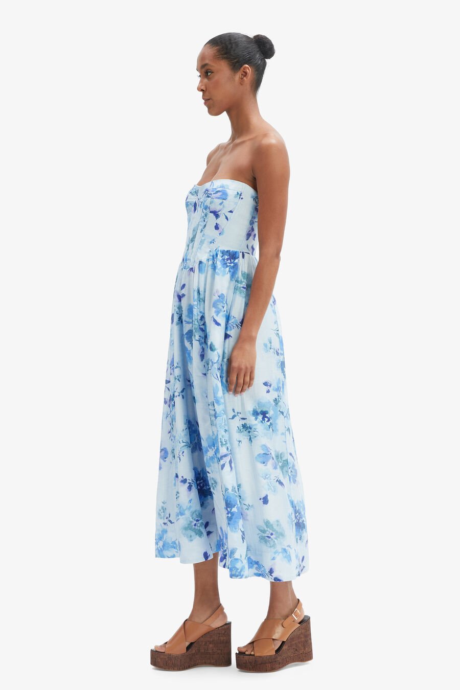 LOLA CORSET MIDI DRESS in colour BABY BL FL