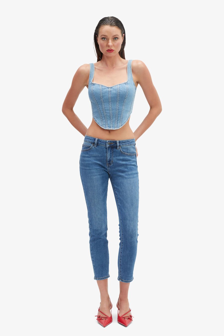 DENIM CORSET BUSTIER in colour VINTAGE