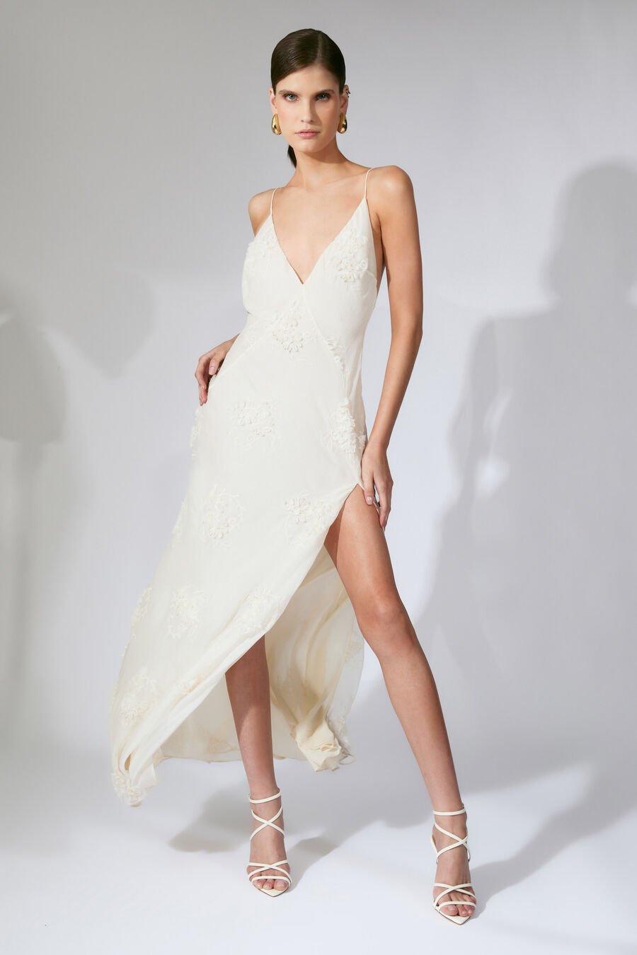 ROMAYA V NECK MAXI DRESS in colour Ivory