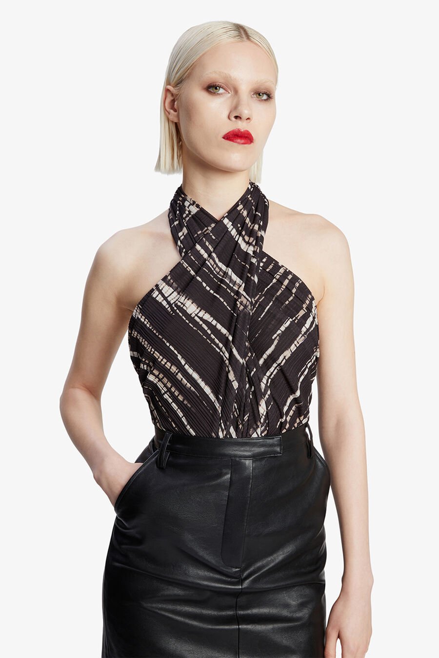 SILVIE PRINTED MESH BODYSUIT in colour BLACK/BROWN