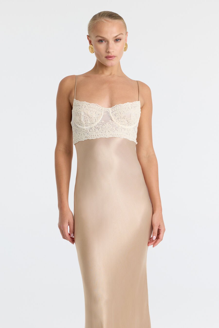 Tzariana Satin Lace Midi Dress