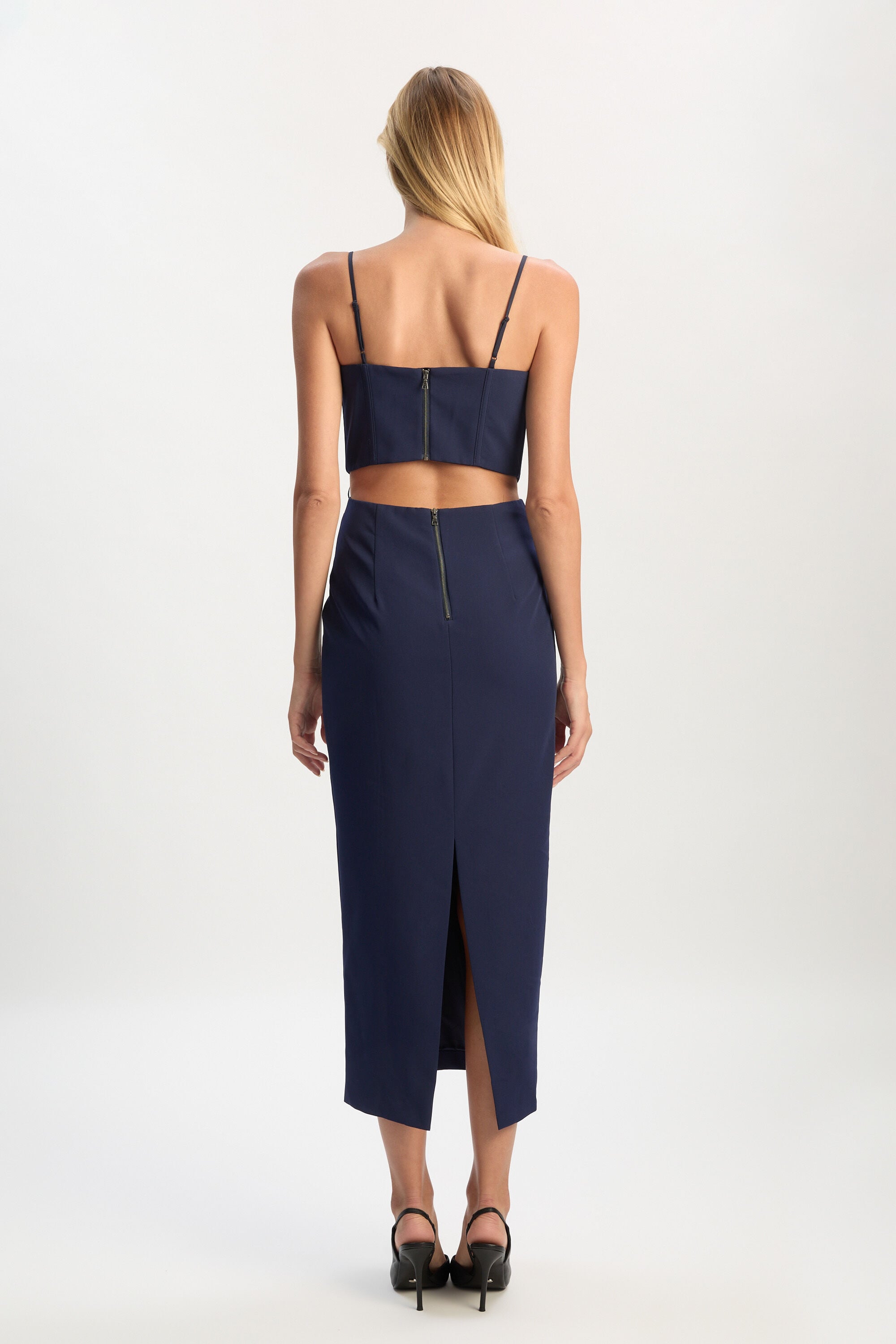 knee length dresses for ladies Multi Sequin & Velvet Bardot Midi Dress - Navy Blue