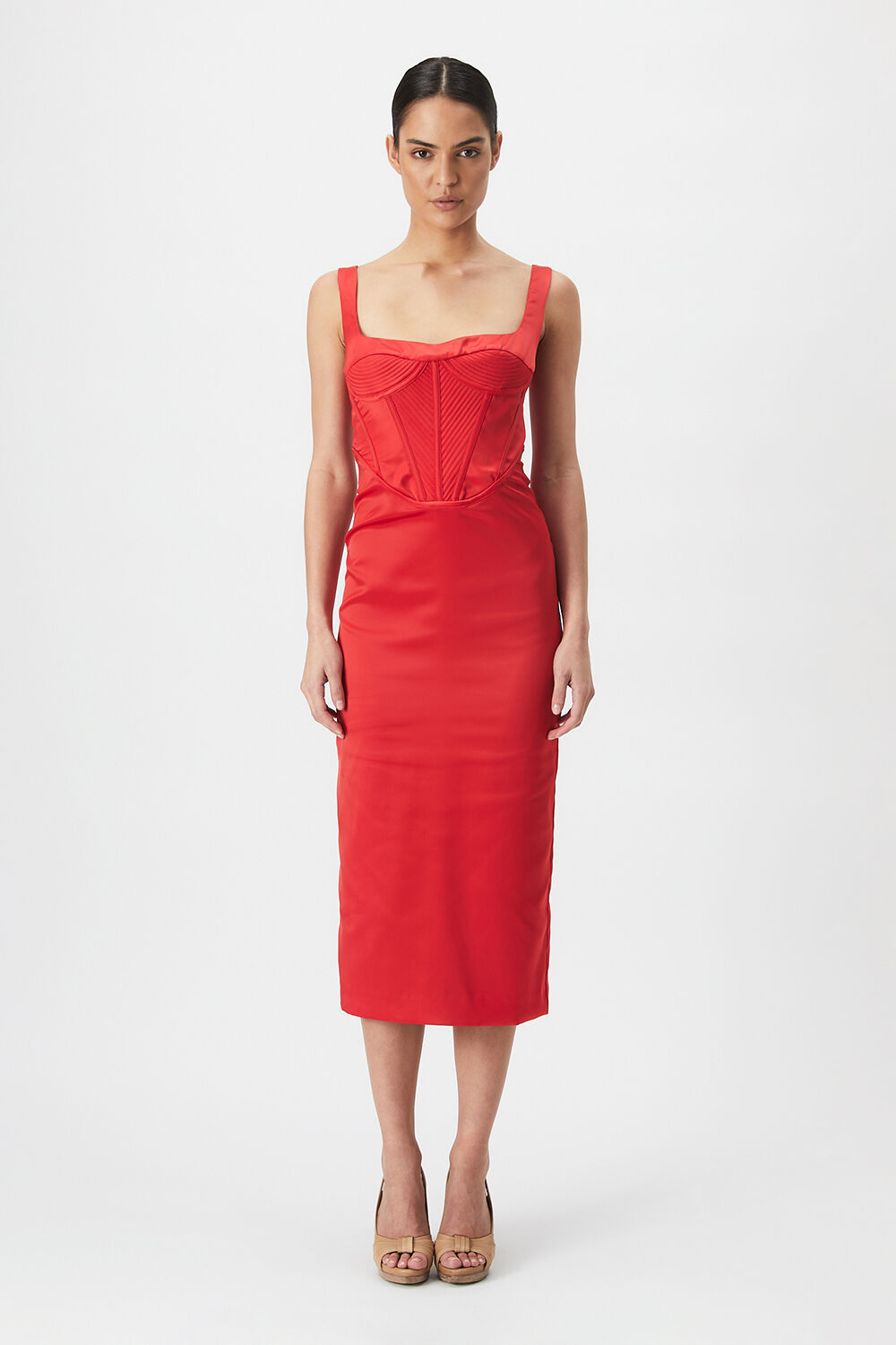 Red bardot midi dress outlet